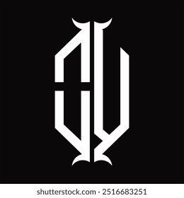 Escudo hexágono do monograma do logotipo com modelo do projeto da forma da buzina