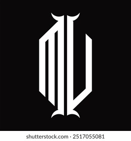 Escudo hexágono do monograma do logotipo com modelo do projeto da forma da buzina