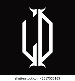 Escudo hexágono do monograma do logotipo com modelo do projeto da forma da buzina
