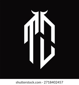 TO Logo monograma con forma de cuerno aislado Plantilla de diseño en blanco y negro sobre fondo negro