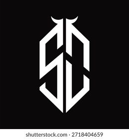 SO Monograma de logotipo com forma de chifre isolado modelo de design preto e branco sobre fundo preto