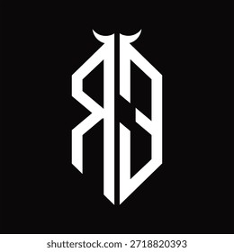 Monograma do logotipo RE com forma de chifre isolado modelo de design preto e branco sobre fundo preto
