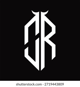 OR Logo monogram with horn shape isolated black and white design template on black background