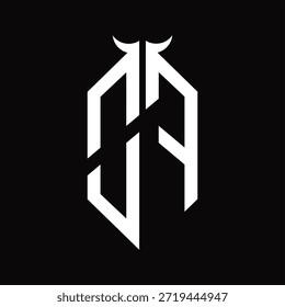 OF Logo monogram with horn shape isolated black and white design template on black background