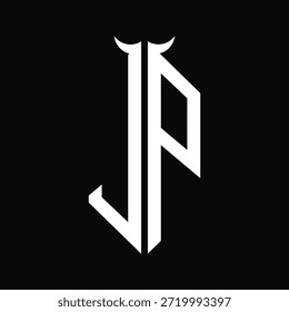 Logotipo monograma con forma de cuerno aislado Plantilla de diseño en blanco y negro sobre fondo negro