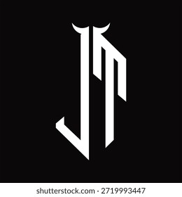 Logotipo monograma con forma de cuerno aislado Plantilla de diseño en blanco y negro sobre fondo negro