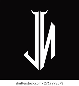 Monograma de logotipo com forma de chifre isolado modelo de design preto e branco sobre fundo preto