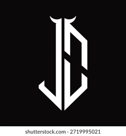 Monograma de logotipo com forma de chifre isolado modelo de design preto e branco sobre fundo preto