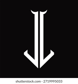 Logo monogram with horn shape isolated black and white design template on black background