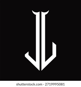 Monograma de logotipo com forma de chifre isolado modelo de design preto e branco sobre fundo preto