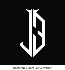 Monograma de logotipo com forma de chifre isolado modelo de design preto e branco sobre fundo preto