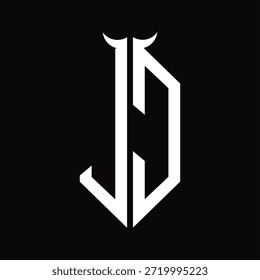 Logotipo monograma con forma de cuerno aislado Plantilla de diseño en blanco y negro sobre fondo negro
