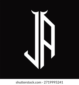 Logotipo monograma con forma de cuerno aislado Plantilla de diseño en blanco y negro sobre fondo negro