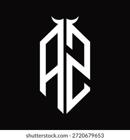 Monograma del logotipo de AS con la forma del cuerno aislada Plantilla de diseño blanco y negro sobre fondo negro