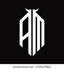 AM Logo monogram with horn shape isolated black and white design template on black background