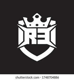 RE Logo monogram isolated with shield and crown design template