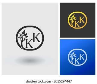 Logo monogram letter KK with leaf tree herbal shape