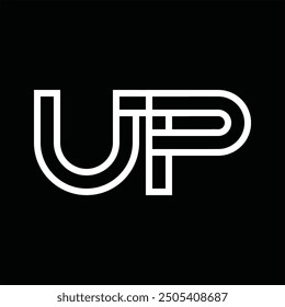 Logotipo monograma con estilo de línea espacio negativo sobre fondo negro