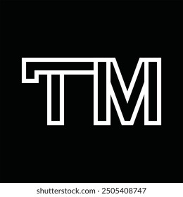 Logotipo monograma con estilo de línea espacio negativo sobre fondo negro