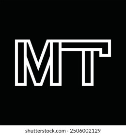 Logotipo monograma con estilo de línea espacio negativo sobre fondo negro