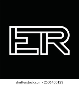 Logotipo monograma con estilo de línea espacio negativo sobre fondo negro