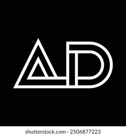 Logotipo monograma con estilo de línea espacio negativo sobre fondo negro