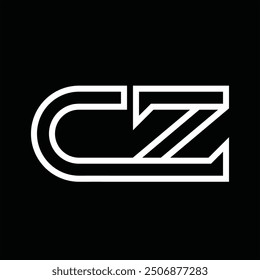 Logotipo monograma con estilo de línea espacio negativo sobre fondo negro