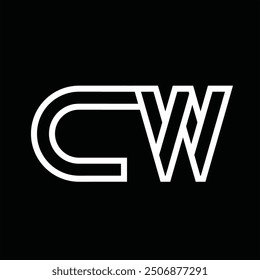 Logotipo monograma con estilo de línea espacio negativo sobre fondo negro