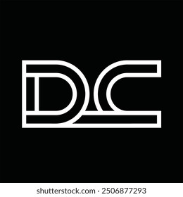 Logotipo monograma con estilo de línea espacio negativo sobre fondo negro