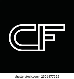 Logotipo monograma con estilo de línea espacio negativo sobre fondo negro