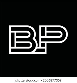 Logotipo monograma con estilo de línea espacio negativo sobre fondo negro