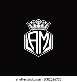 AM Logo monogram with luxury emblem shape and crown design template on black background