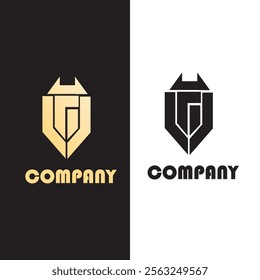 Logo monogram modern dengan desain perisai yang kuat dan kokoh. Kombinasi bentuk geometris yang tajam dan elegan memberikan kesan profesional dan terpercaya.