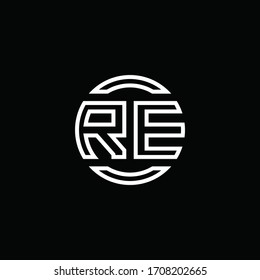 RE logo monogram with negative space circle rounded design template