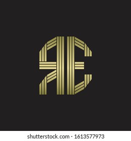 RE Logo monogram outline style linked isolated with gold colors