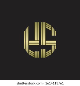 Logo monogram outline style linked isolated with gold colors