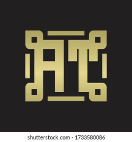 AT Logo monogram with piece line art design template