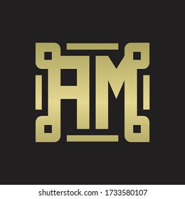 AM Logo monogram with piece line art design template