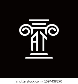 AT logo monogram with pillar style design template