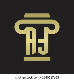 AT Logo monogram with pillar style design template with gold colors