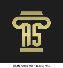 AS Logo monogram with pillar style design template with gold colors