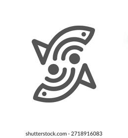 O logotipo é monograma do peixe radar e símbolo da internet. Exclusivo e elegante