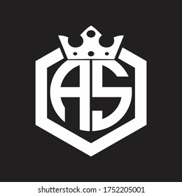 AS Logo monogram rounded by hexagon shape with crown design template
