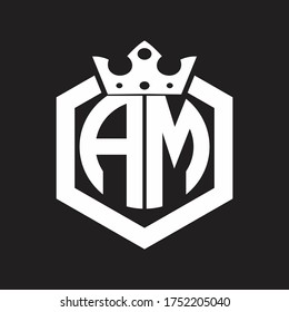 AM Logo monogram rounded by hexagon shape with crown design template