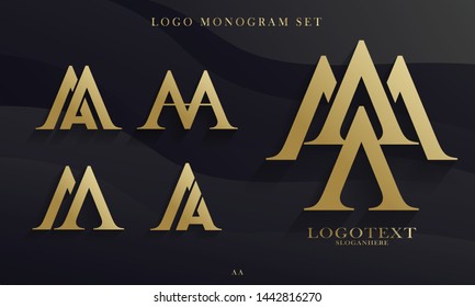 logo monogram set with gold gradient colour and black premium background