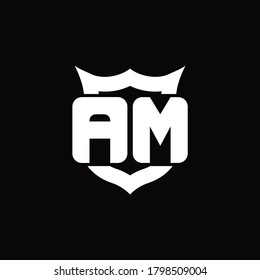 Monograma del logotipo AM con protección alrededor de la plantilla de diseño de forma de la corona