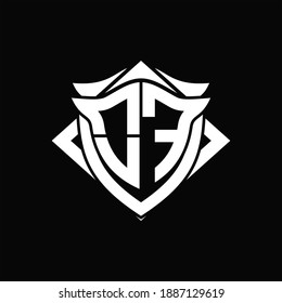OF Logo monogram with shield and horn shape design template ON black background