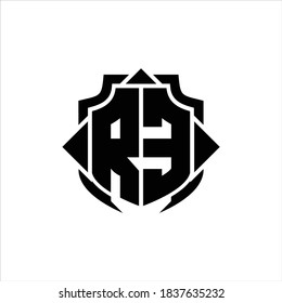 RE Logo monogram with shield line and 3 arrows shape design template on white background