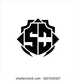 SO Logo monogram with shield line and 3 arrows shape design template on white background
