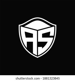 AS Logo monogram shield shape with outline rounded design template on black background